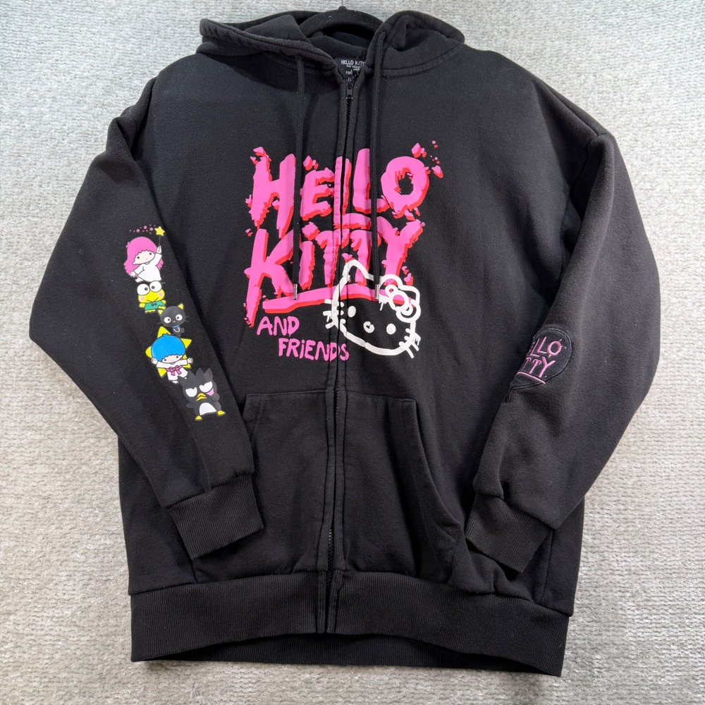 Forever 21 Hello Kitty Sanrio Zip Up Hoodie Graphic Black Small Kawaii